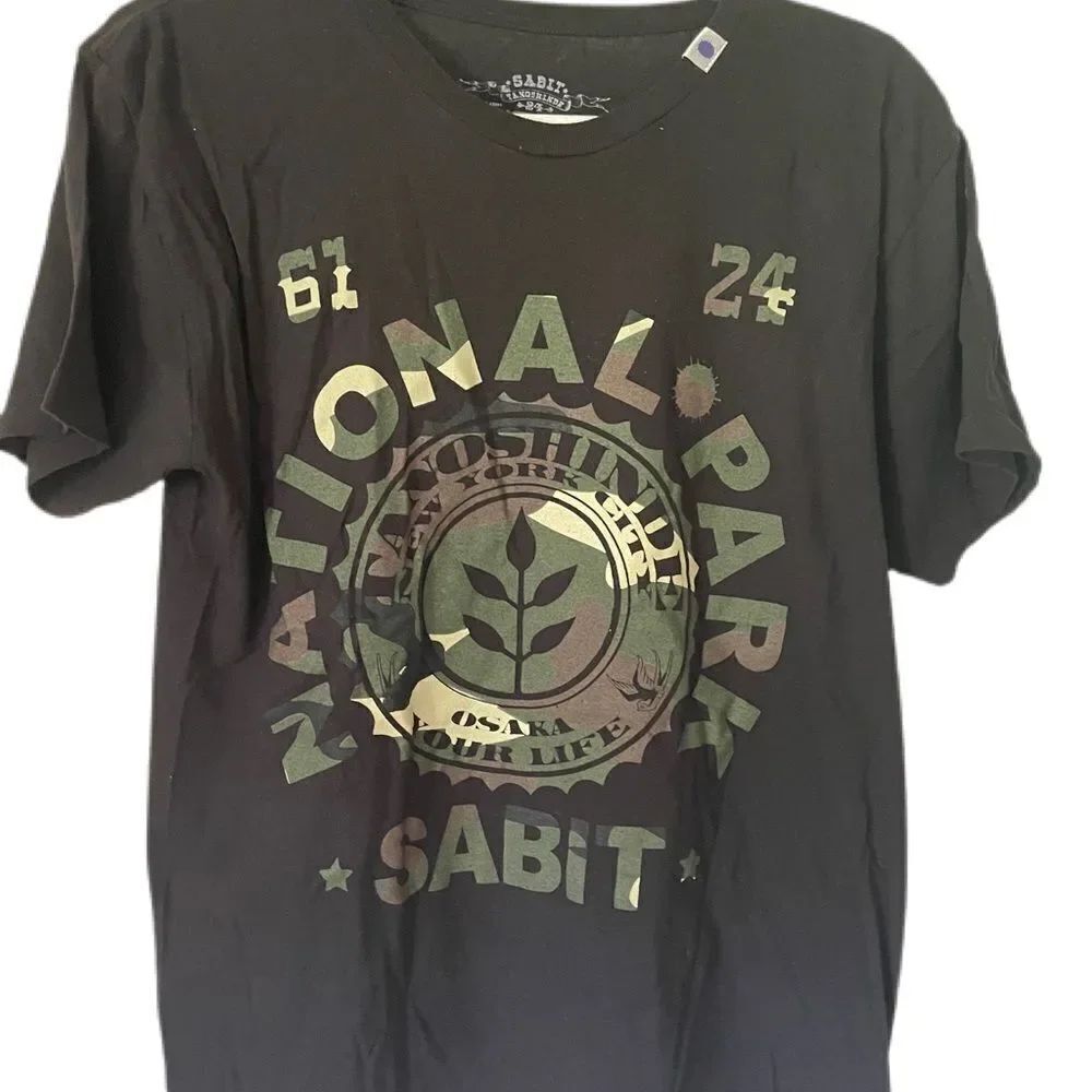 ❣️5/$50 SABIT TANOSHINDE Mens black Tshirt size small 61 24 National Park camo